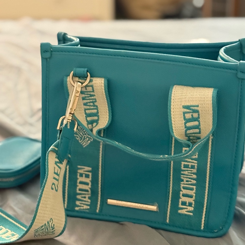 Steve Madden Aqua Crossbody Bag with Logo Strap